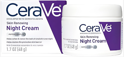 CeraVe Skin Renewing Night Cream | Niacinamide, Peptide Complex, and Hyaluronic Acid Moisturizer for Face | 1.7 Ounce